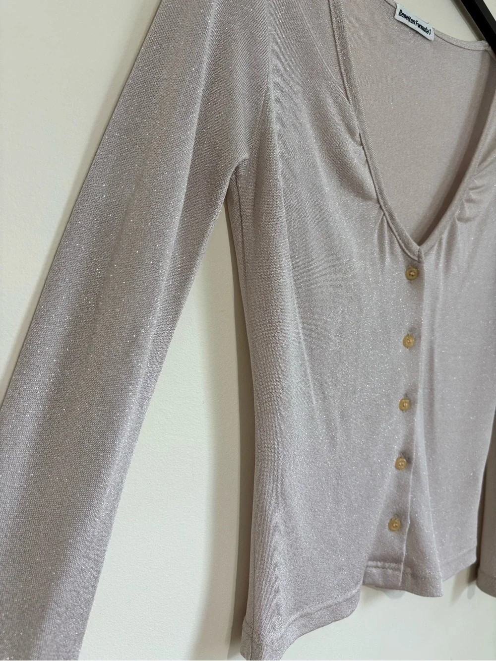 Vintage Benetton Formula 1 Metallic button up long sleeve sheer crop cardigan XS